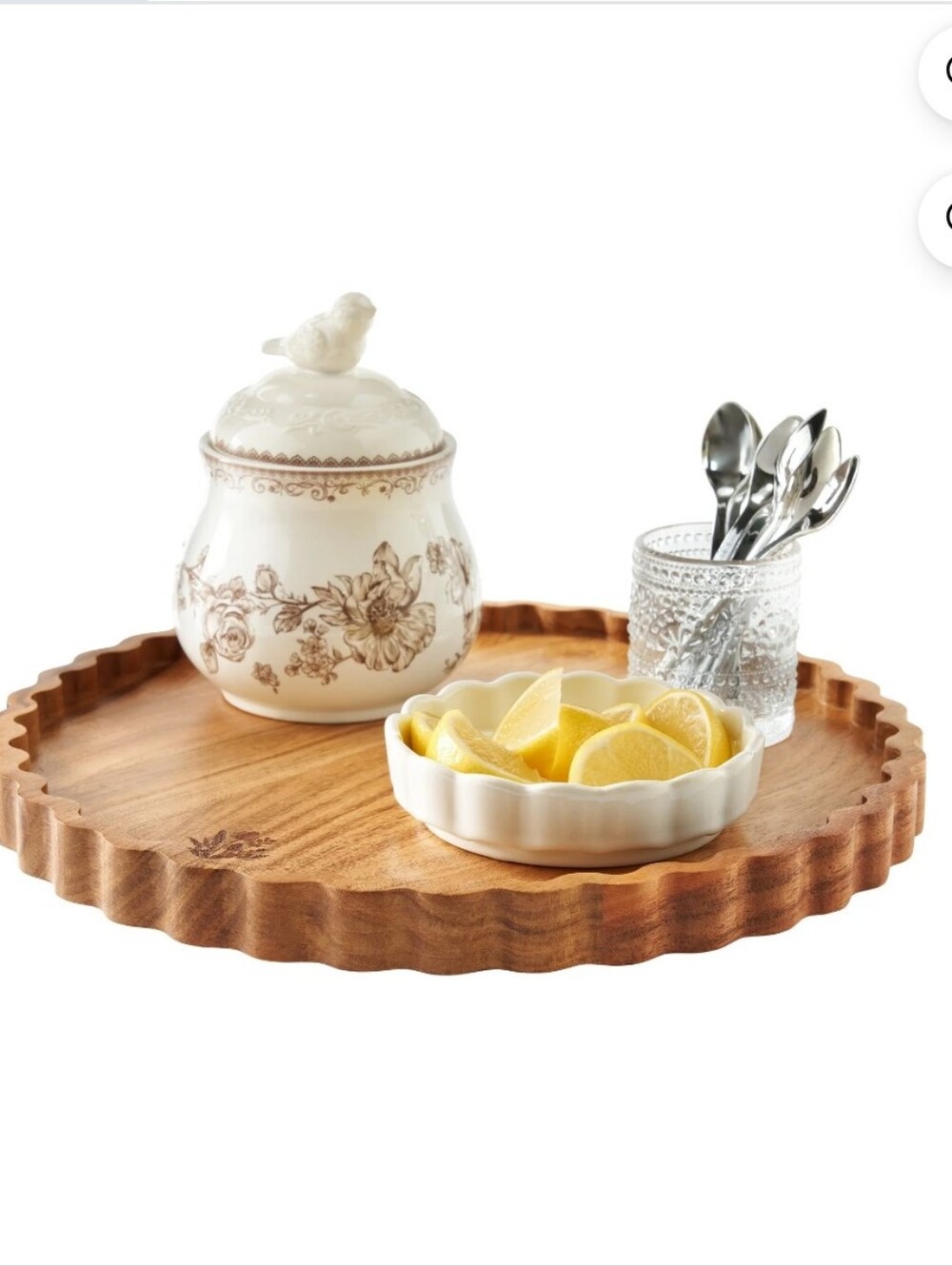 ❤️ 2026 The Pioneer Woman Scalloped Edge Wood Lazy Susan  Serving Tray